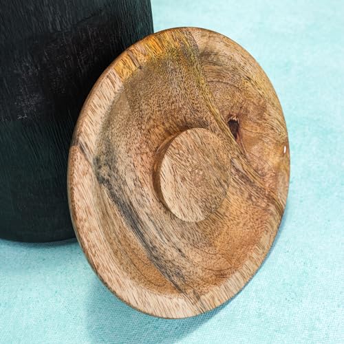 Image of Prakriti Acacia Wood Canister for Kitchen Organization | Tea Coffee Sugar Storage Jar | Natural Wooden Canister | 13.97 x 17.78 cm