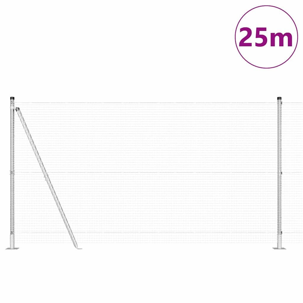 Pali per recinzione in metallo, colore argento, 25 x 1,2 m (rete da 19 x 19 mm), set di pali per recinzione esterna con superficie verniciata a polvere per delimitazione durevole in giardino