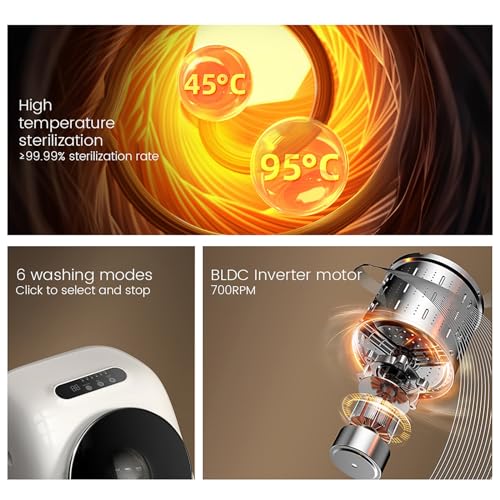Automatic Washing Machine, Mini Portable Laundry Machine with Spin Dryer and LED Touch Panel, Stainless Steel Barrel, 7 Washing Modes for Underwear