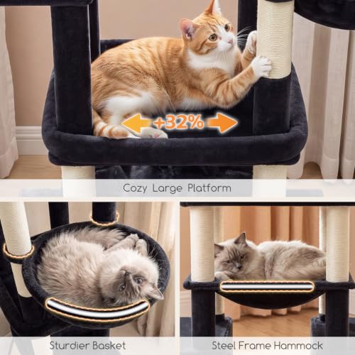 Image of Globlazer Tall Cat Tower for Indoor Adult Cats, 72-inch, S72G, Dark Grey | Heavy Duty Cat Tree House for Big Cats with 2 Extra-Large Padded Platform, 7 Sisal Scratching Posts, 3 Large Condos