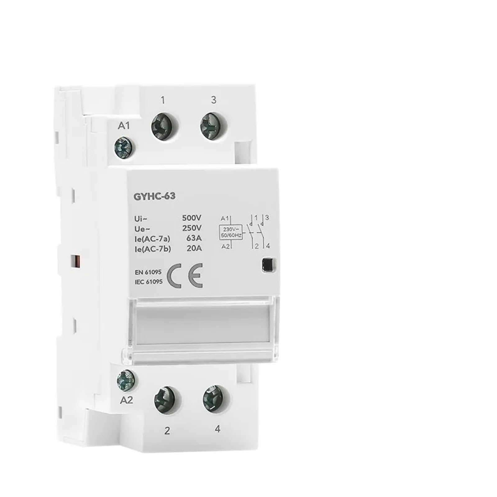 Contactor modular de CA 2P 4P 25A 63A 2NO o 4NO o 2NC2NO 220V/230V 50/60HZ Tipo doméstico de riel DIN (2P 63A 2NO)