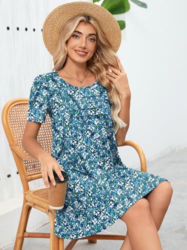Image of Heymoments Women's Short Sleeve Crewneck Sundress Summer Casual A-Line Beach Dress with Pockets S-2XL
