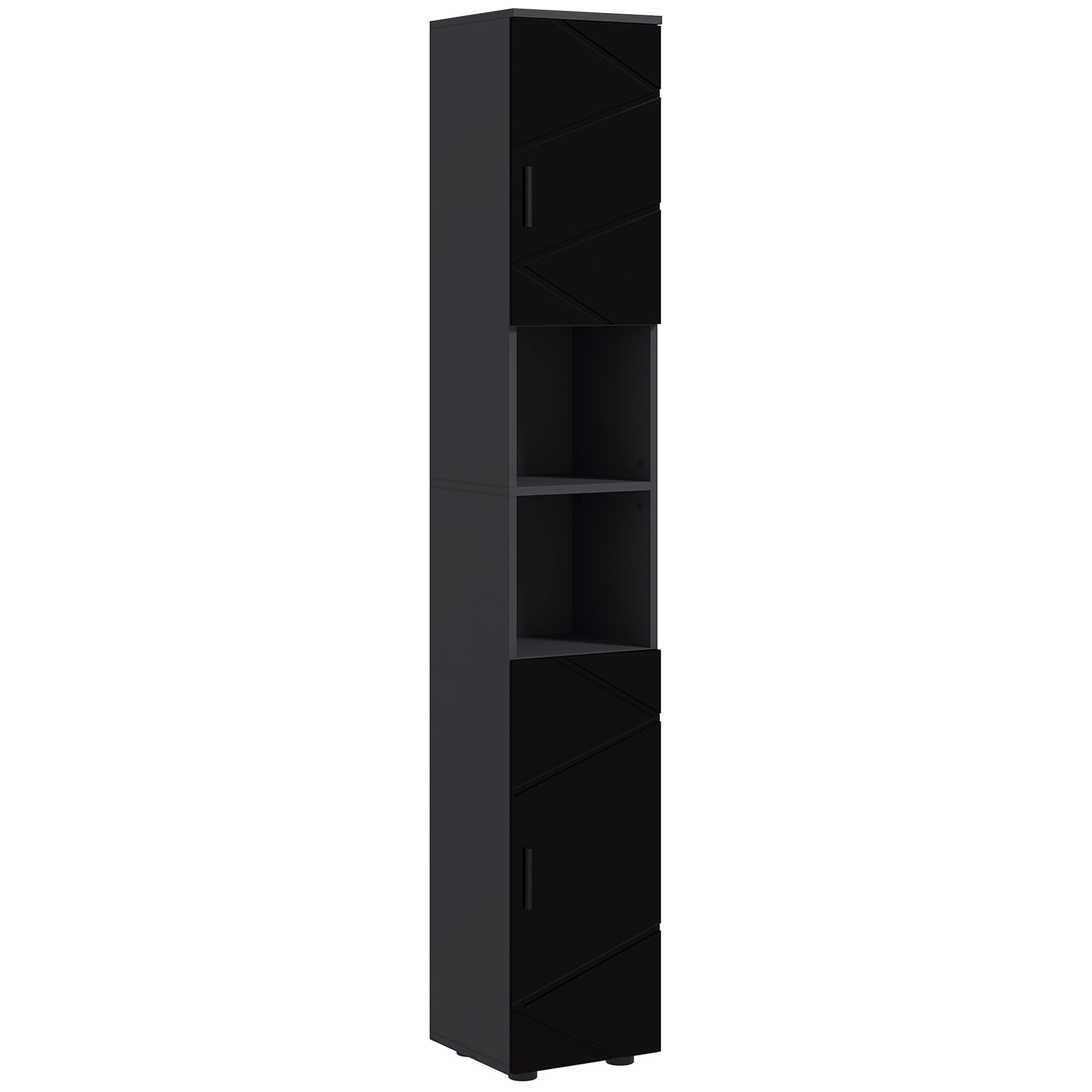 kleankin Colonna Bagno in Truciolato con 2 Ripiani Aperti e 2 Armadietti a 2 Livelli Regolabili, 30x30x183 cm, Nero e Grigio Scuro