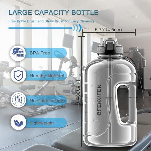 GLEKGLEK-Big-Water-Bottle-3-Liter-with-Straw-Clear-Motivational-Time-Marker-Drink-XL-Jug-with-Handle-for-Sports-Gym-Grey