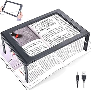 Magnifying Glass for Reading, 3X Large Lighted Magnifying Glass with 12 LED Lights, 2 Power Supply Modes for Evenly Lit Reading Area, Foldable Magnifier for Hands Free Reading, Low Vision and Seniors