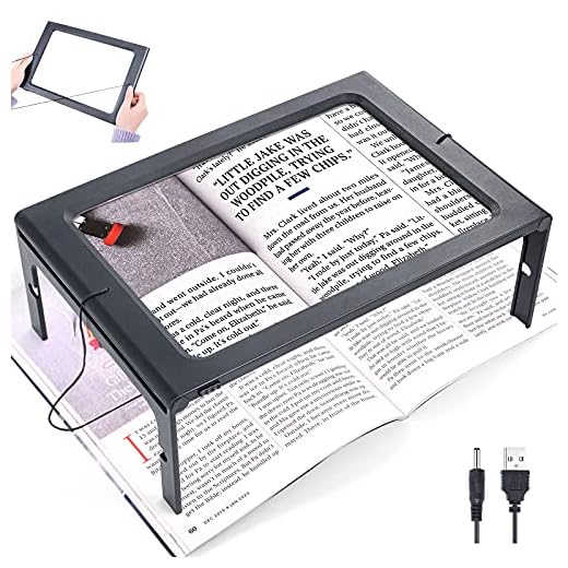 3X Large Full Page Magnifying Glass Hands Free Rectangular Reading Magnifier with 12 LED Lights Foldable Desktop Portable Magnifier Ideal for Reading