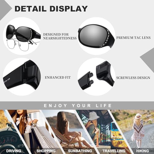 HAOLOTA Women's Polarized Fit Over Sunglasses with Rhinestone, Sun Glasses for Prescription Glasses UV400 Protection3