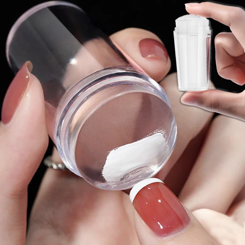 2 8cm Head Clear Jelly Silicone Nail Art Stamper Scraper with Cap Transparent Polish Transfer Templates Tools Manicure