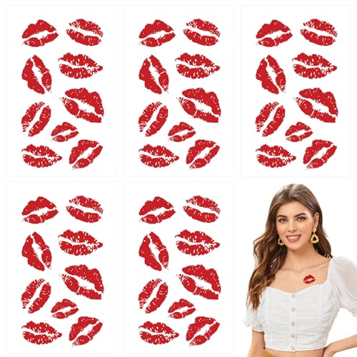 5 pezzi tatuaggi baci temporanei temporanei di rossetto bacio adesivi impermeabili e tatuaggi duraturi per i costumi di Natale di Halloween Accessori, adesivi