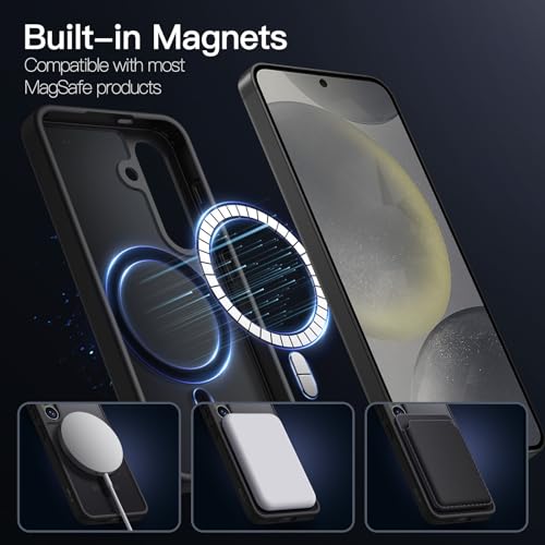 Image of JETech Magnetic Cover Case for Samsung Galaxy S24 5G, Compatible With Magsafe, Translucent Matte Back Shockproof Case Phone Cover (Black)