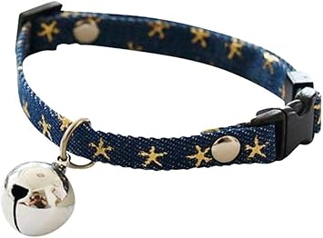 Amazon Gjtr 猫 ねこ 用 首輪 鈴 付き バックル 式 サイズ 調節 可能 星 柄 ネイビー シルバー Gjtr 首輪 通販