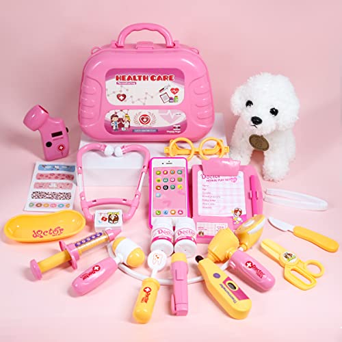 Image of Meland Doctor Kit with Puppy for Kids, Pretend Play Toy Gift for Ages 3-6 | | A gift for girls who loves role play, dress up like a real doctor with puppy patient, everything stores inside the carry case