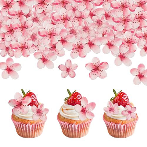 Decoración Comestible para Tartas,50 piezas Flores Comestibles para Tartas,Flores de Cerezo Cupcake Topper Rosas para Party,Bodas,Cumpleaños,Fiestas Infantiles