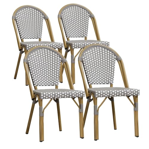 Image of PURPLE LEAF Patio French Dining Chairs Set of 4, Bamboo Finish, Gray