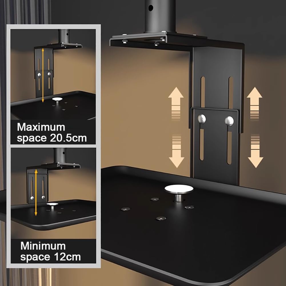 Supporto per Proiettore da Soffitto Regolabile, Vassoio 38X28cm Sollevabile E Abbassabile, Asta Telescopica con Rotazione Orizzontale di 30°, Lega di Alluminio,White h 22 to 37cm