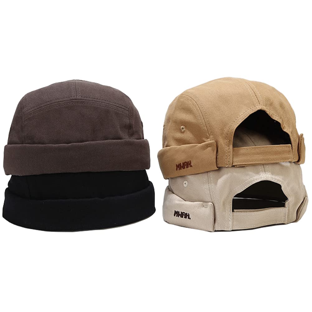 4 Pack Docker Hat Brimless Hats Skullcap Beanie Hat Cap for Men Women Corduroy Retro Style Rolled Cuff Harbour Hat