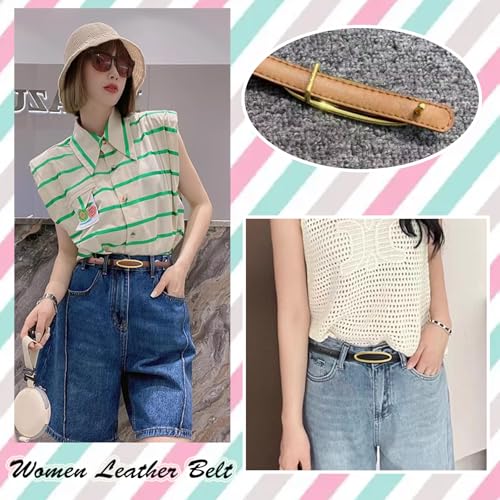 3 Pack Skinny Women Faux Leather Belt for Jeans Ladies Solid Color Thin Waist Belt for Dresses Adjustable with Gold Buckle 0.7" Width4