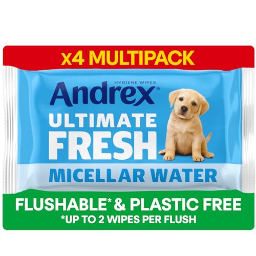 Andrex Ultimate Fresh Washlets 4-Pack - Gentle Biodegradable Flushable Toilet Wipes for Everyday Hygiene