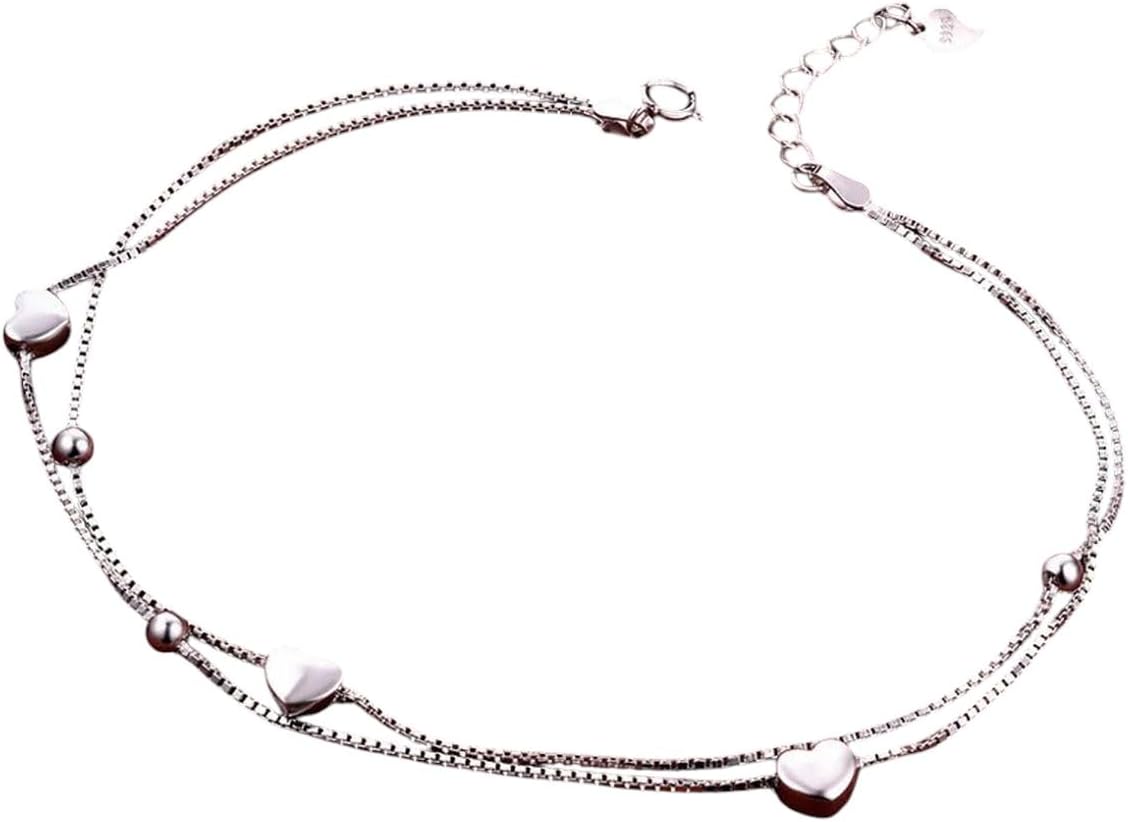 2026 ユニ ソリッドシルバー 100% 925 スターリング アンクレット レディース ダブル ラブ アンクレット ラグジュアリ