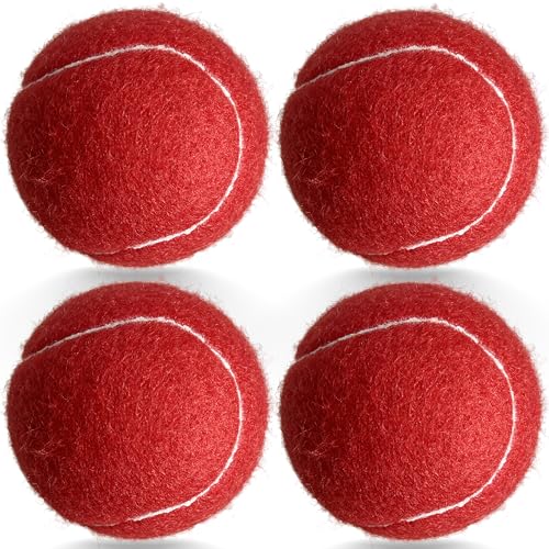 HiBallBall 4 Pack Tennis Balls - Long Lasting Practice Balls for Tennis Beginners Tennis Training Balls Dog Fetch Toys (Red)