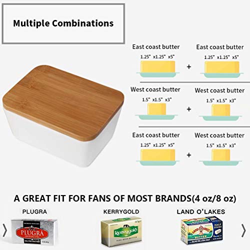 77L Butter Dish - Ceramic Butter Dishes Perfect for 2 Sticks of Butter, Multi - purpose Butter Container with Wooden Lid for Kitchen, Large Butter Holder (White)