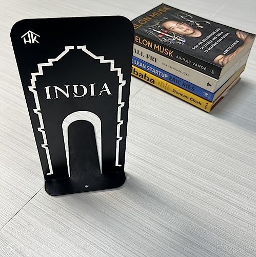Image of Office Bookends Library Bookend by HeavenlyKraft, India Gate Design Metal Bookends for Office & Library, Black Color, 7 Inch Tall (10 Inch Tall Pack of 4)