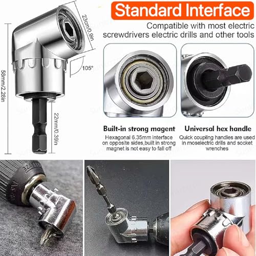 Image of Sunkizzrs Right Angle Screwdriver Corner Adapter -Magnetic 1 /4 Inch Hex Shank 105 Drill Bit Extension -Quick-Change Angled Drill Driver with 12Pcs Screwdriver Bits for Electric Drill (Short)