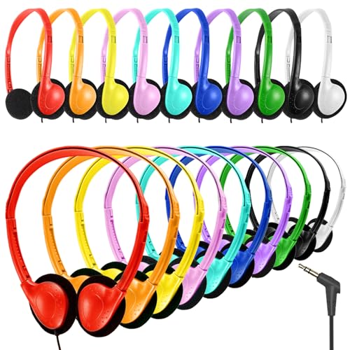 Gaosen 20 Pack Classroom Headphones Bulk for Kids School Student,Wholesale Durable Wired Class Set Headphones for Children Toddler Teens Boys Girls and Adult(GS857, Mixed)