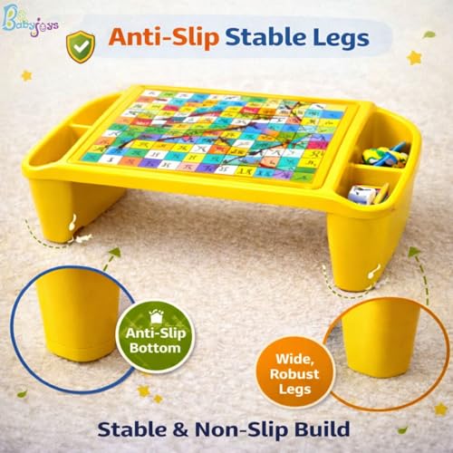 Image of Multipurpose Plastic Study Table with Side Storage - Kids Activity & Laptop Table with Elegant Scenery Print (Yellow)