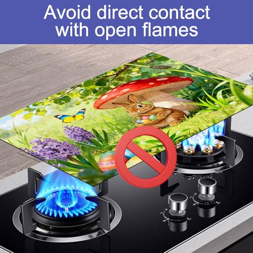 Image of HOMETITUTE Spring Stove Top Cover 28x20 Bunny Mushroom Heat Resistant