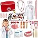 Sundaymot Kit Maletin de Doctor Madera, Médico Juguete y Dentista Conjunto 2 en 1, con Real Estetoscopio, termómetro, Estuche de Dentista, rol Rojo para niñas y niños de 3 4 5 años (33 Piezas)