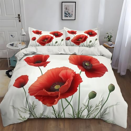 Housse de couette coquelicot rouge imprimé floral réversible CozyRest en polycoton résistant - 4