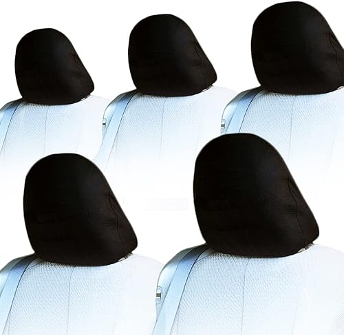Yupbizauto Juego de 5 fundas para reposacabezas universales de poliéster negro sólido con respaldo de espuma, 5 unidades