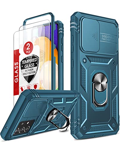LeYi Funda para Samsung Galaxy A52S 5G / A52 / A52 5G con [2-Unidades] Cristal Vidrio Templado, Carcasa Cubierta de cámara Deslizante Proteger 360 Full Protección Anillo Soporte Bumper Case,Azul