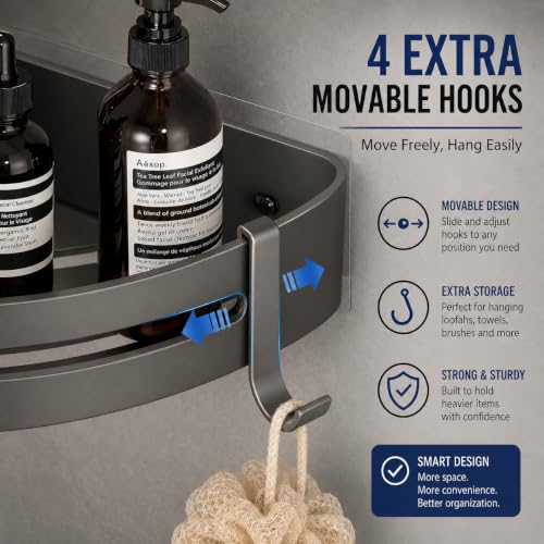 Image of Hallstatt Pack of 2, Self Adhesive Aluminum Corner Bathroom Shelf for Wall Shelf Organizer Bathrooms Shelves Rack Holder Stand for Bathroom Accessories Organiser Without Drill and with Drill Option
