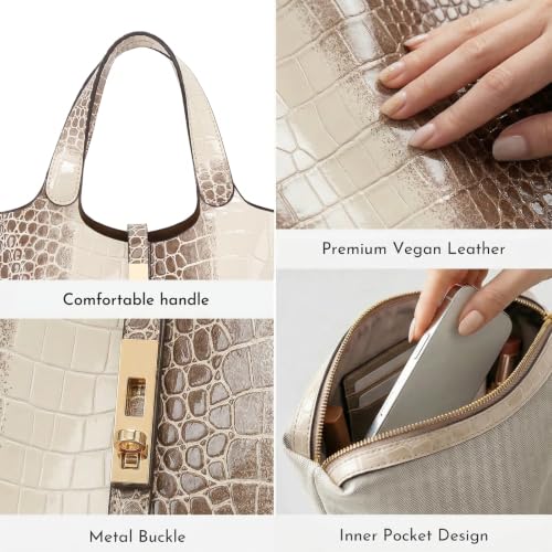 Image of Tote Bag for Women Vegan Leather Bucket Purse for Women Top Handle Handbag Shoulder Bag with Detachable Small Purse