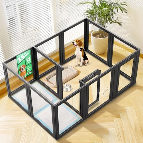 Image of FXW AuraSpace Acrylic Indoor Dog Playpen for Medium Dogs, 35 Inch, 12 Panels, Black