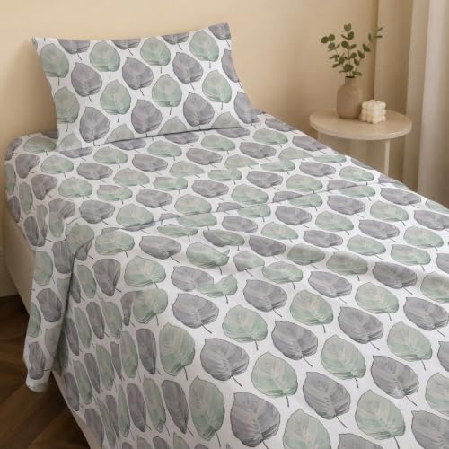 Image of IVAZA 240 TC Soft Ezyption Cotton Floral Print Single Bed Bedsheet - with 1 Pillow Covers, Hypoallergenic, Brethable, (Size- 60 x 90 Inch | Damask Firozi