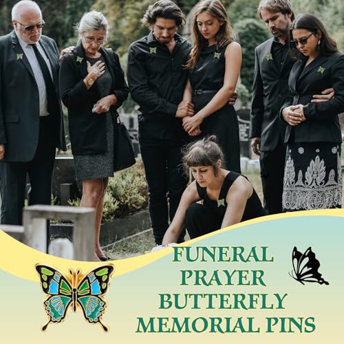 30/60 Sets Funeral Pins Bulk Butterfly/Feather/Wing Lapel Pins Celebration of Life Funeral Favor Memorial Enamel Brooches with Prayer Poem Cards for Who Loss Loved One4