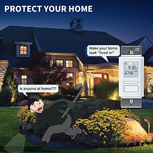 Toolhome 7 Day Programmable Light Switch Timer, In-Wall Timer Switch Automatically Turn On And Off Your Lights At Sunrise/Sunset For Lights Fans Motors, Neutral Wire Required #TOP3