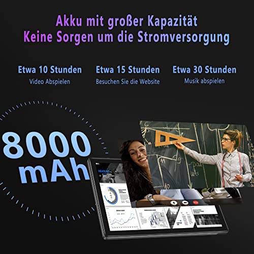 Tablet 10 Zoll mit Ultraschnell 5G WiFi, 2.0 GHz 8 Cores Android 11 Tablet mit Tastatur/Maus & Schutzhülle, 4 GB RAM, 64 GB ROM, Erweiterbar bis 1 TB, Bluetooth 5.0, 8000 mAh Akku, 5 MP+8 MP, Grau – Bild 5