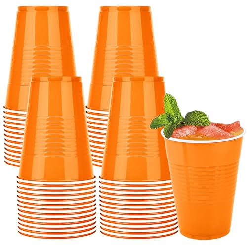 Kochorie 50 Pack 16 Ounce Disposable Plastic Cups Orange Plastic Party Cups Heavy Duty Drinking Cup Bulk for Party Autumn Thanksgiving Wedding Birthday Festival Supplies