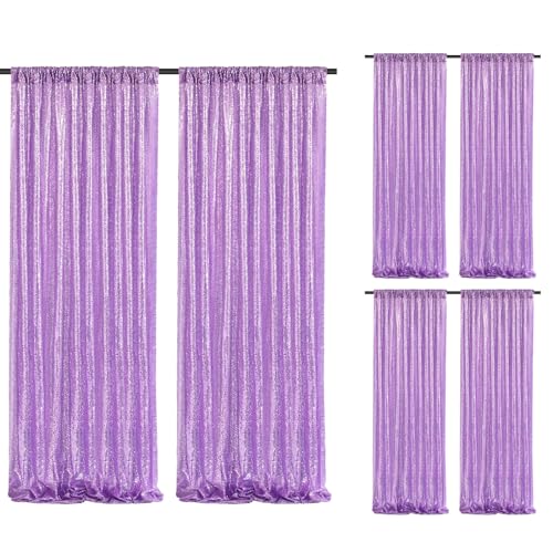 Image of Lavender Glitter Sequin Backdrop Curtains 6 Pieces 2ftx8ft Dessert Backdrop Wedding Party Decor Glitter Photography Background Christmas Party Decoration