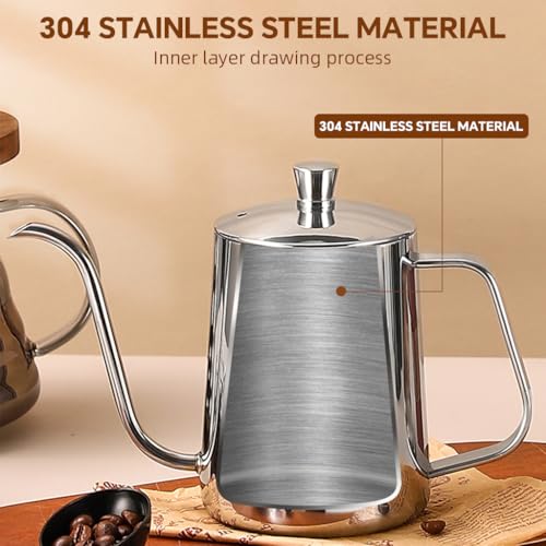 Image of Supvox Pour Over Coffee Gooseneck Water Kettle with Lid 350ml Stainless Steel Coffee Pot Gooseneck Kettle Hand Drip Pour Over