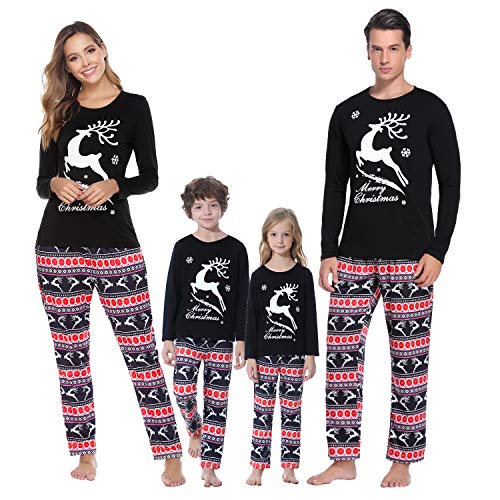 iClosam Family Matching Pajamas Set Long Sleeve Christmas Pajamas Holiday Pjs Couple Pajamas (Black-Kid, 2T)