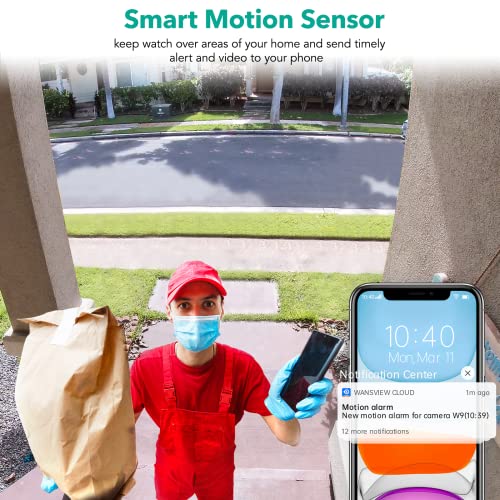 wansview caméra de surveillance extérieure pan/tilt, 1080p caméra ip wifi étanche, vision nocturne, audio bidirectionnel, alerte instantanée, stockage micro carte sd ou cloud, alexa w9 (blanche)