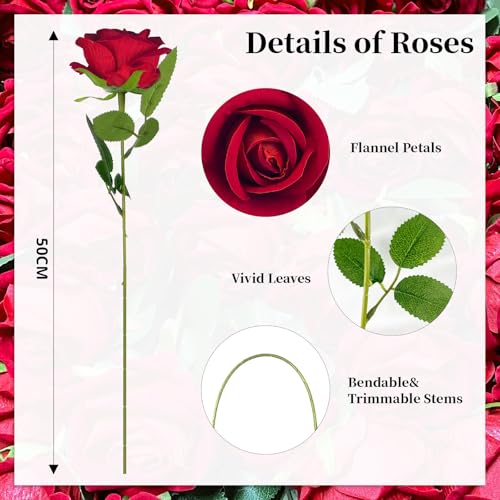 10 PCS Artificial Roses with Stems 10cm Long Fake Roses Silk Flowers Realistic Foam Flowers for Home Wedding Decorations (Brilliant Red) image 8