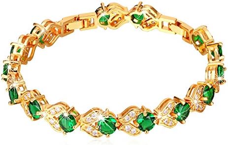 U7 Green Tennis Bracelet 18K Gold Plated Link Chain Emerald Cubic Zirconia Stone Crystal Bracelets for Women Girls