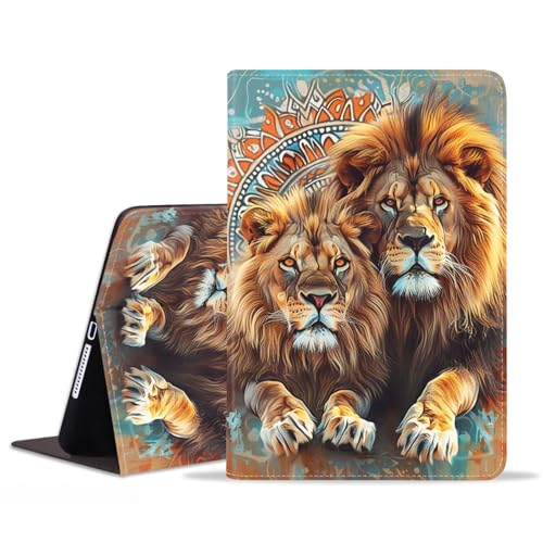 Coque iPad 9/8/7 génération antichoc en cuir avec support réglable et motif lion