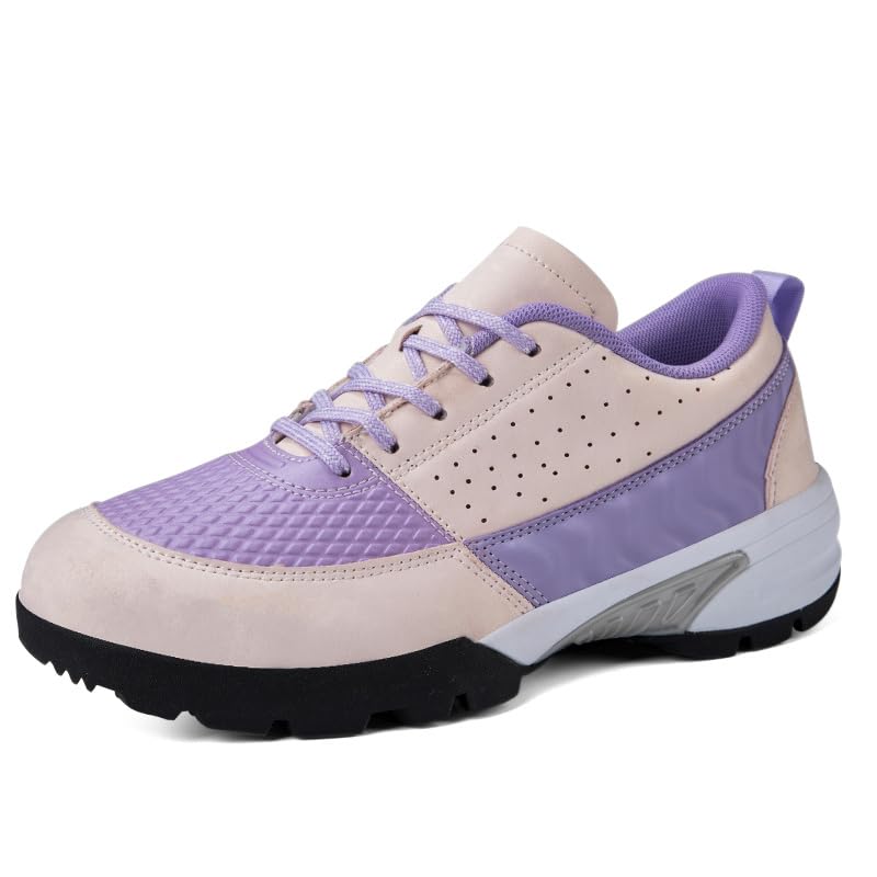 DONFAAUK Mens Waterproof Golf Shoes Casual Walking Gym Sports Trainers Lace Up Spikless Golfing Shoes,Purple,6